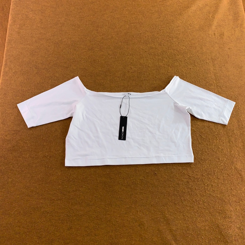 Fashion Nova Womens 3X White Francesca Off Shoulder Crop Top NWT *Flaw